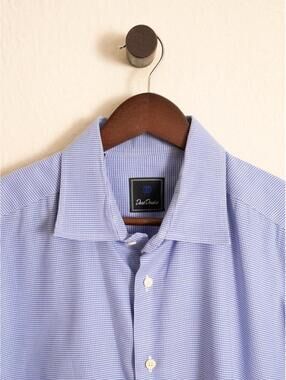 David Donahue XL Blue Micro Check Dress Shirt